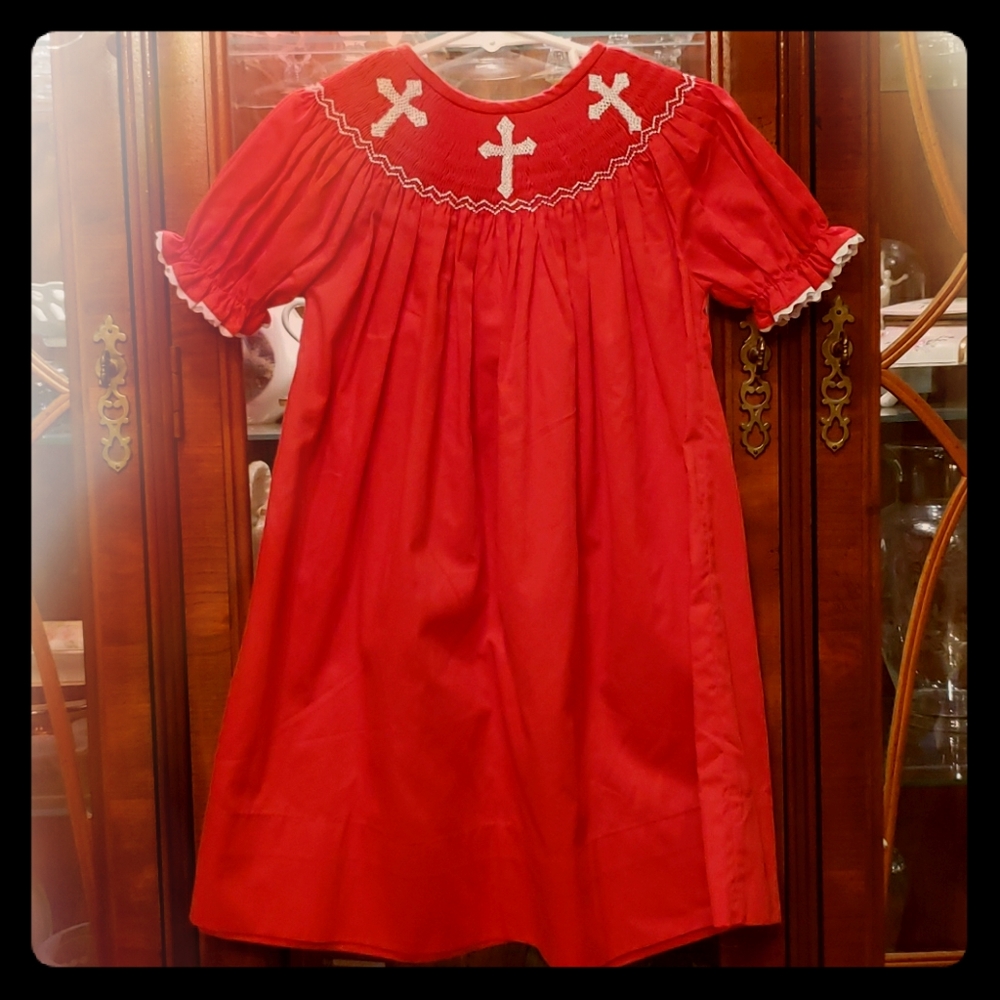 Smocked Red Cross dress 2T
